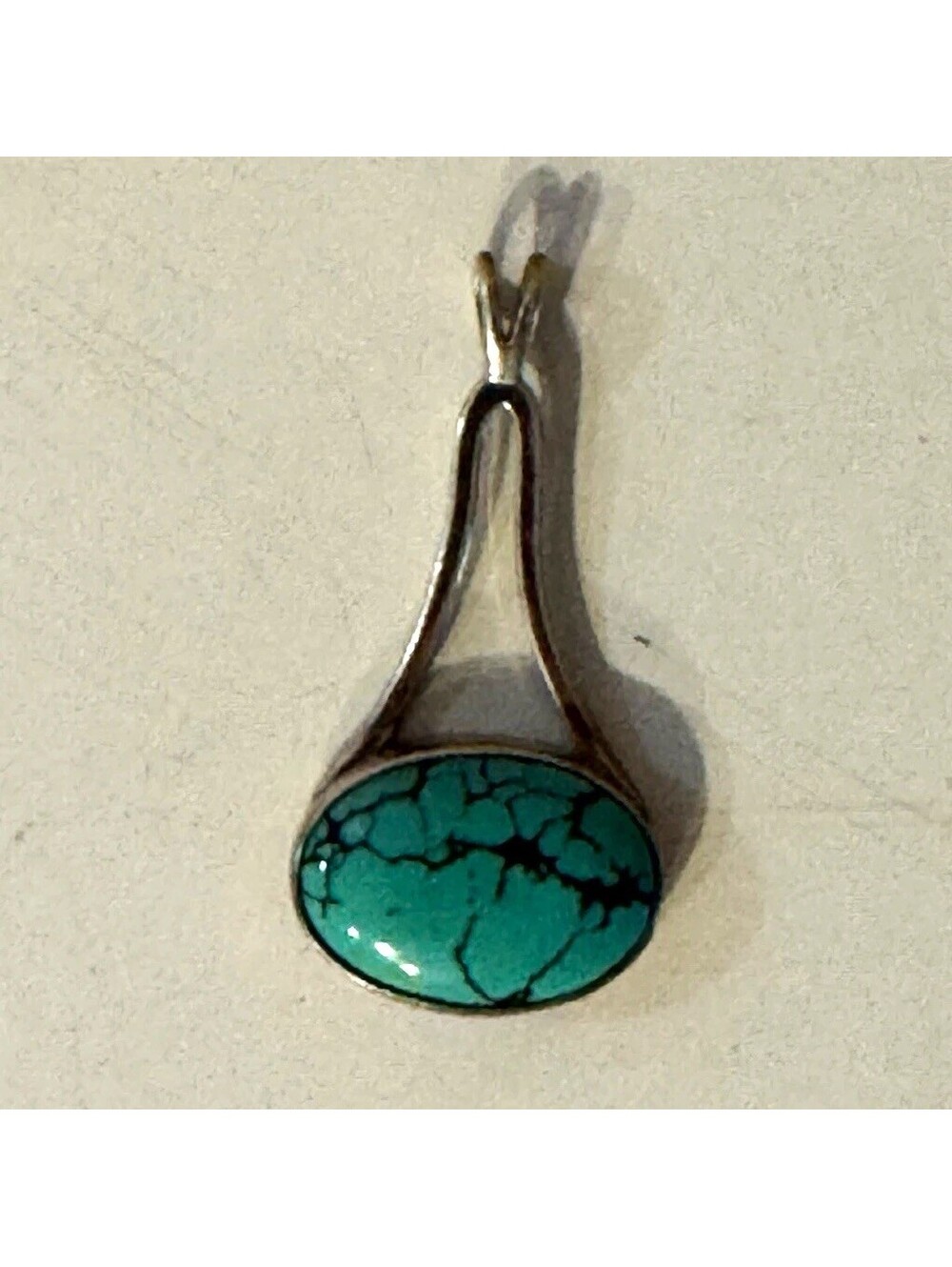 925 Sterling Silver Turquoise Color Matrix Stone Oval Drop Pendant 1.75”